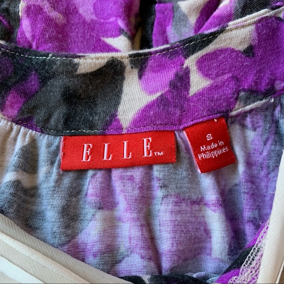 Elle Small Purple Gray Tan Flower Shirt Top - Picture 3 of 3